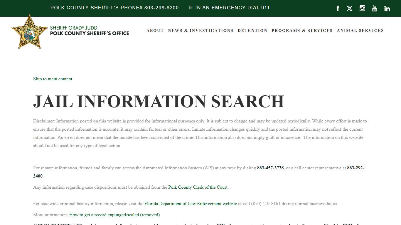 Jail Inquiry | Polk County Sheriff's Office